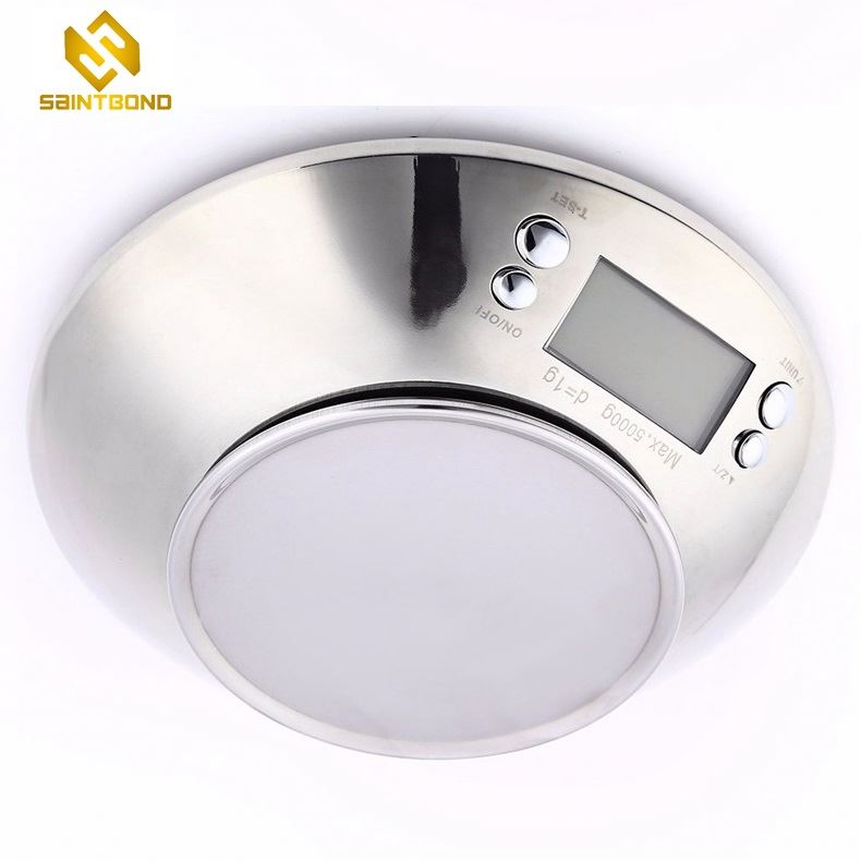 PKS009 11lb Alarm Timer And Temperature Stainless Steel Mixing Bowl White Backlight Digital Kitchen Food Scale